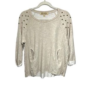 Democracy Women Size S Brown Stud Embellished 3/4 Sleeves Sweater Pullover NWT